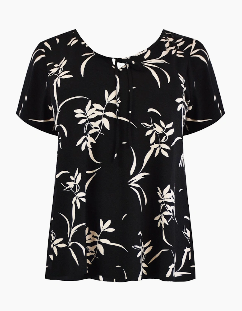 Mono Floral Print Jersey Tie Front Top