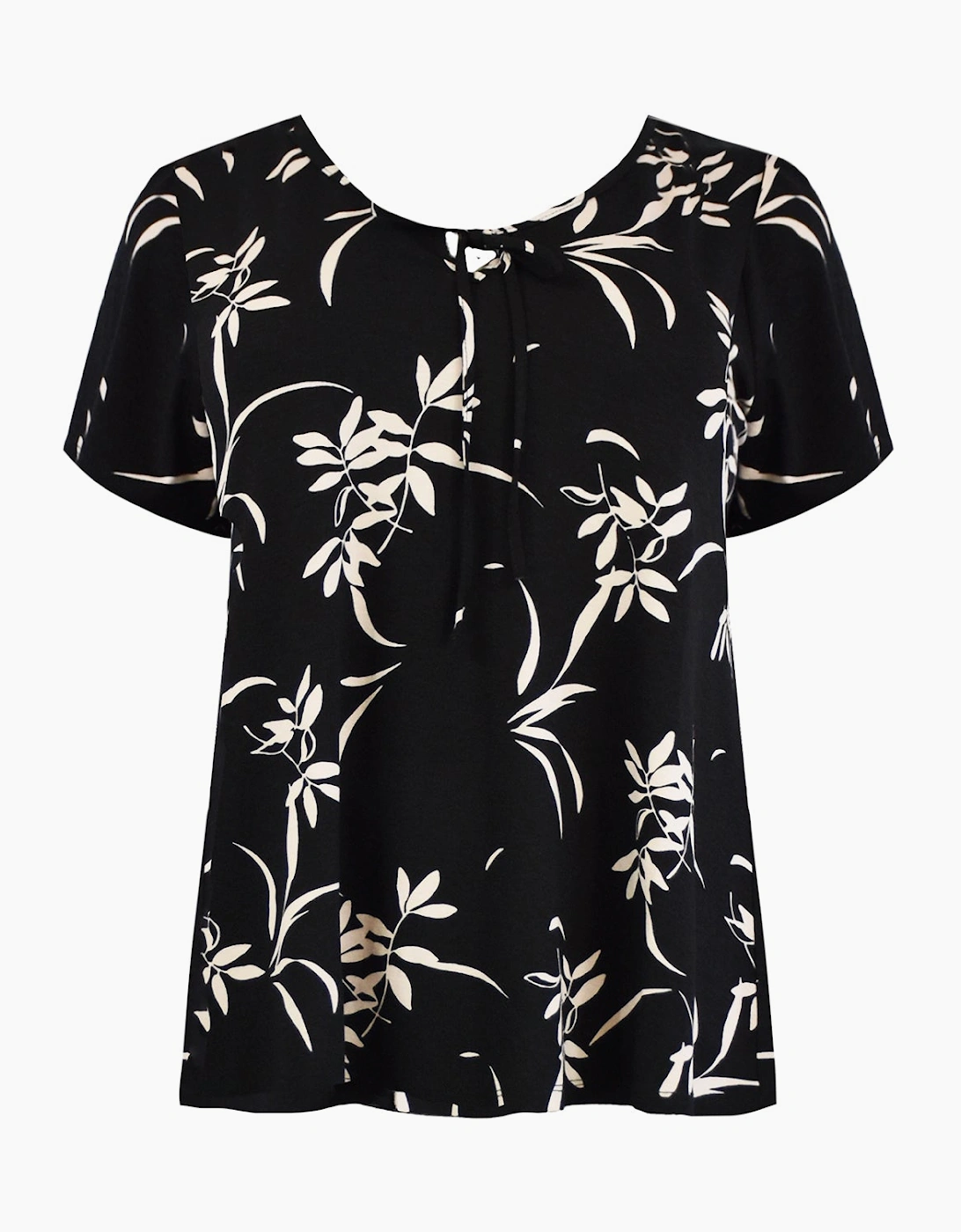 Mono Floral Print Jersey Tie Front Top