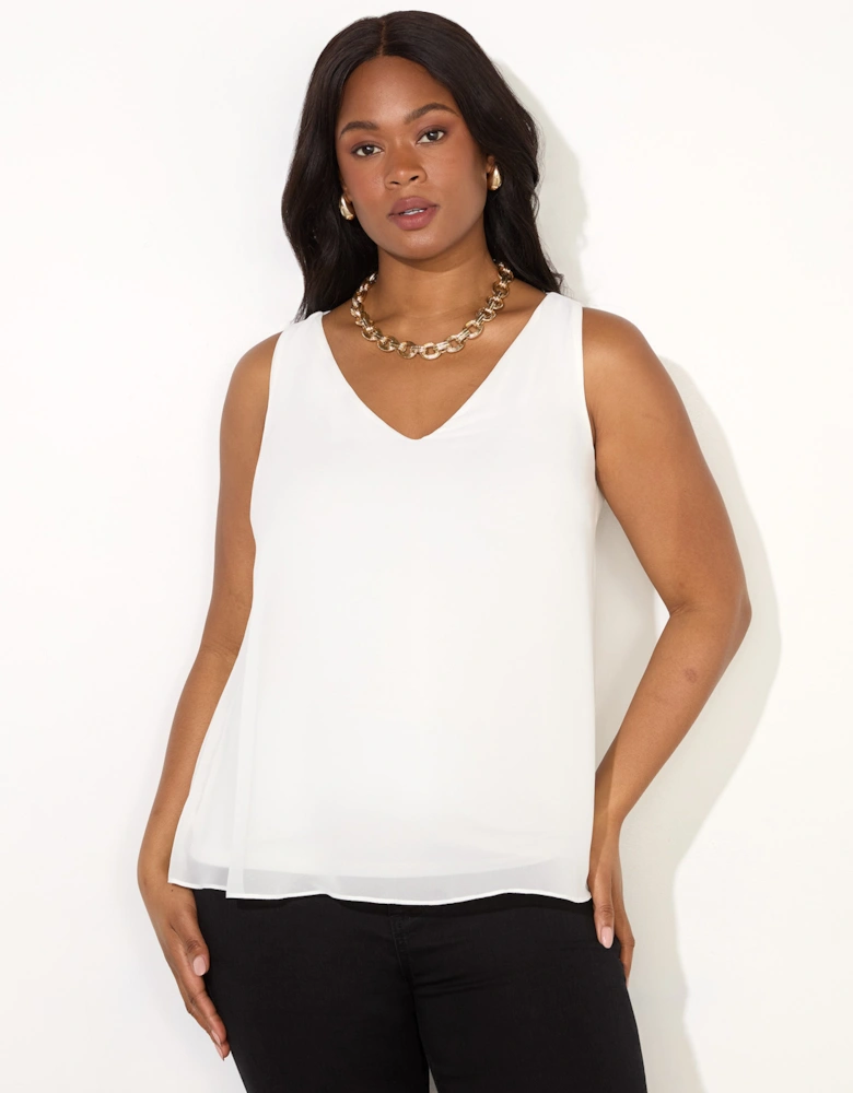 Ivory Chiffon V Neck Swing Vest