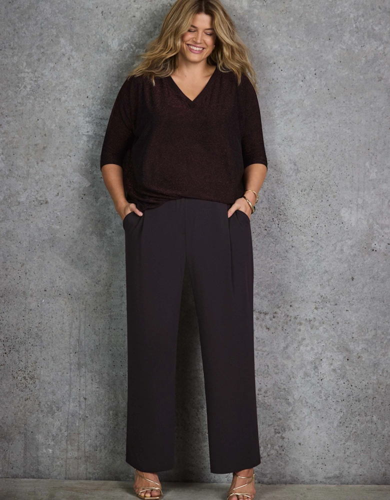 Bronze Sparkle Jersey V Neck Top