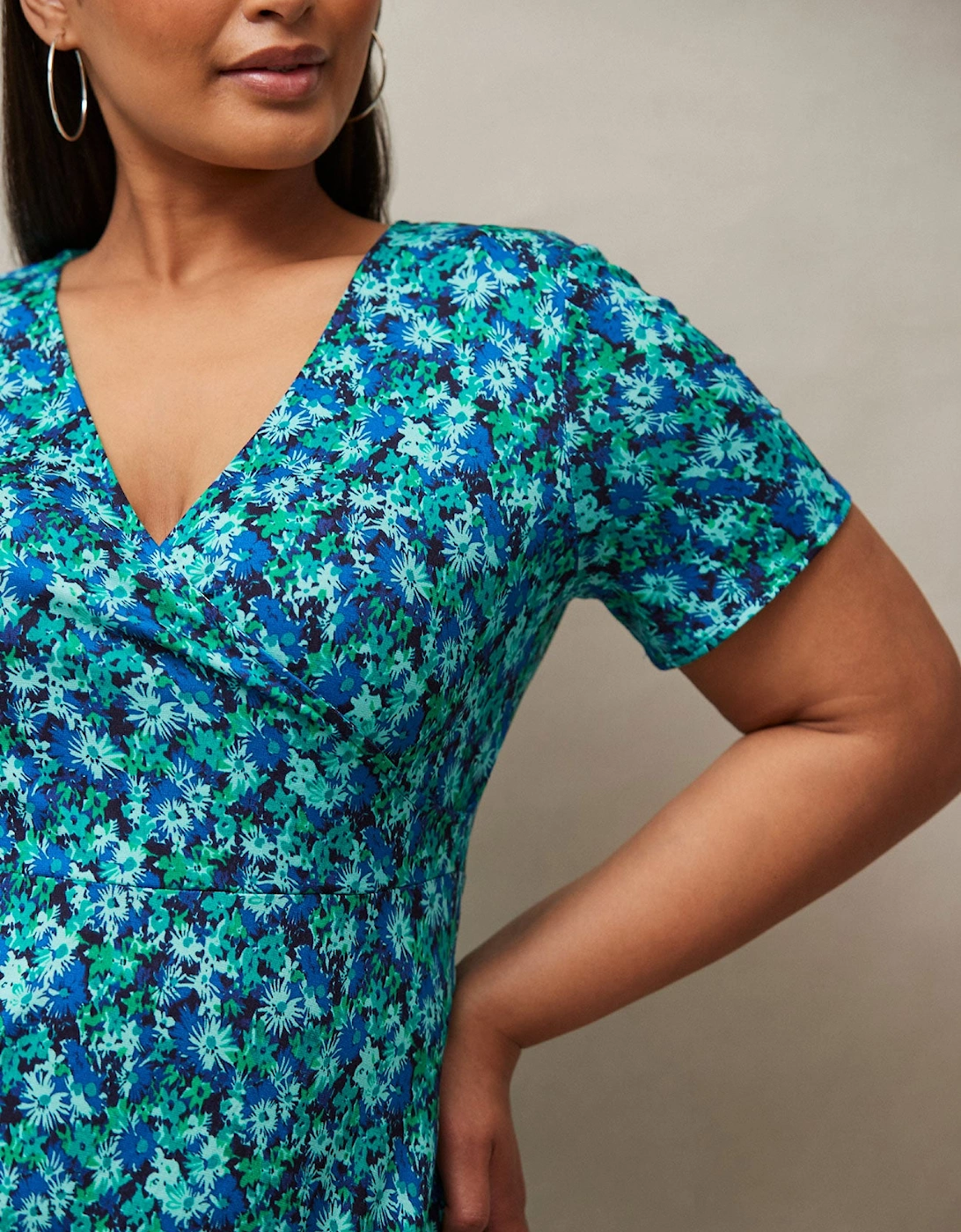 Blue Ditsy Print Wrap Midaxi Dress