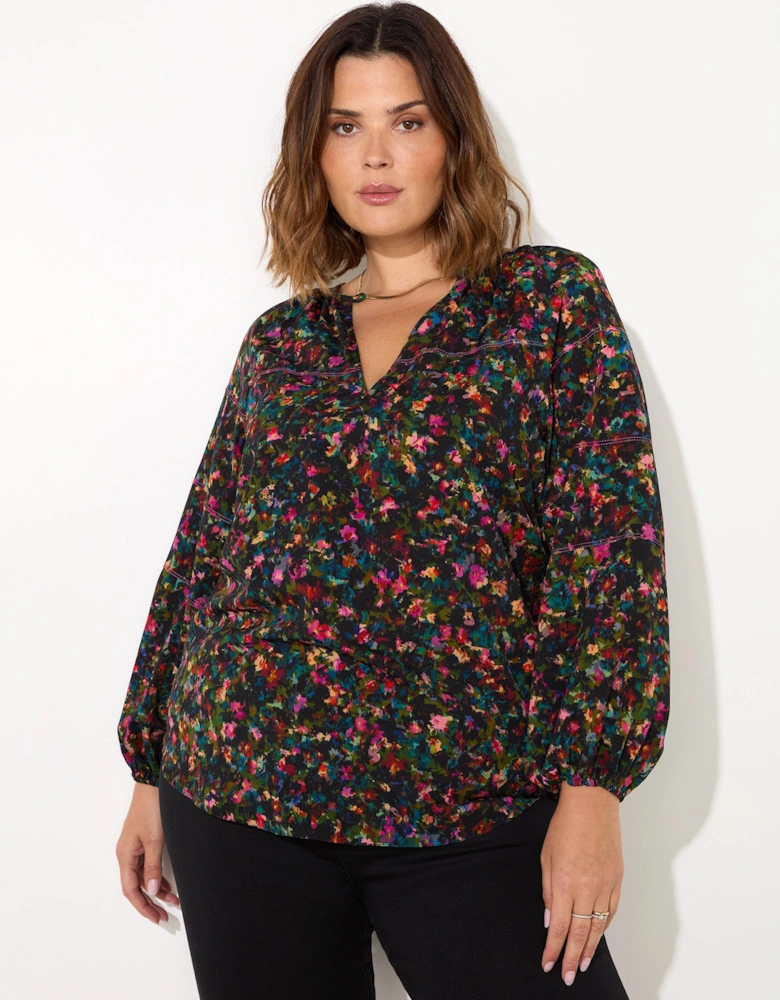 Multi Colour Ditsy Raglan Sleeve Blouse
