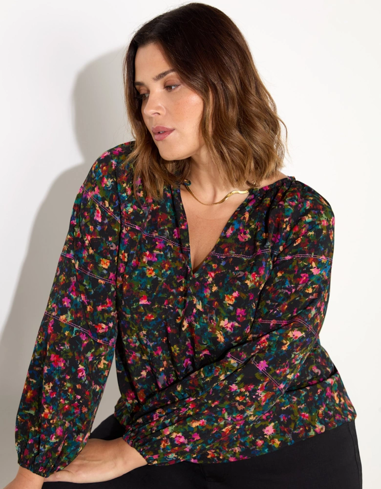 Multi Colour Ditsy Raglan Sleeve Blouse