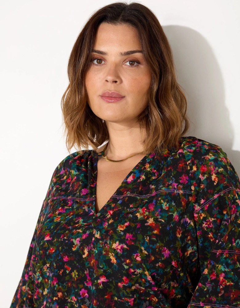 Multi Colour Ditsy Raglan Sleeve Blouse