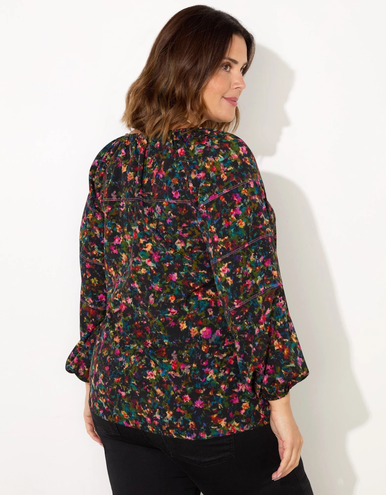 Multi Colour Ditsy Raglan Sleeve Blouse