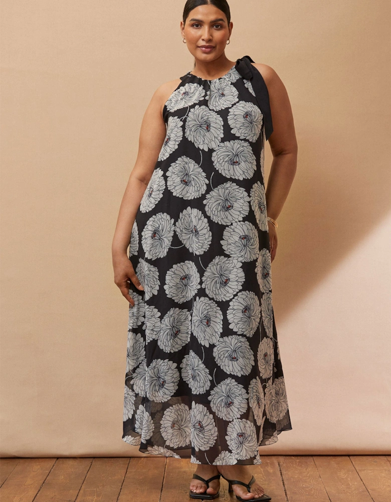 Floral Print Halter Neck Maxi Dress