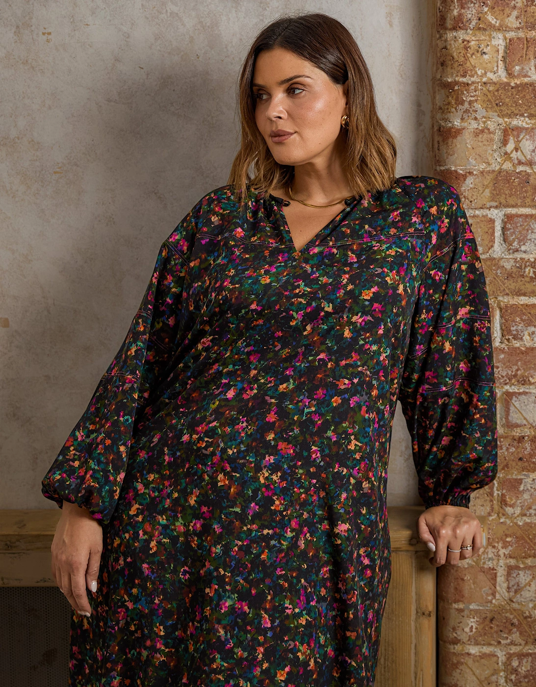 Multi Colour Ditsy Midi Dress