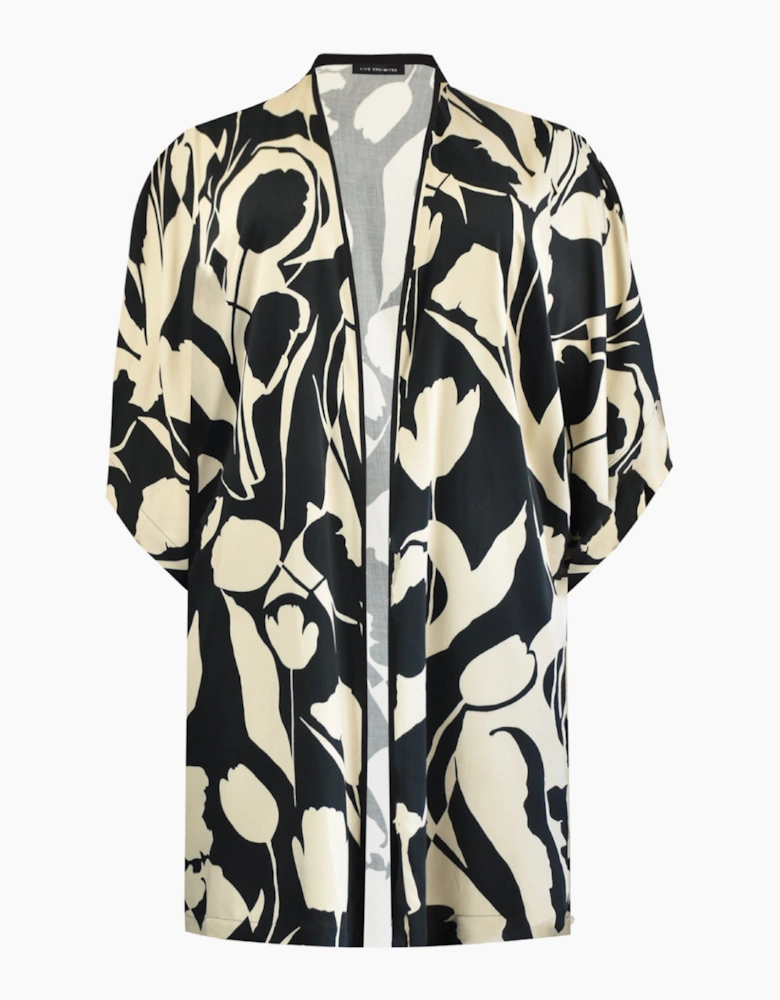 Mono Floral Print Kimono