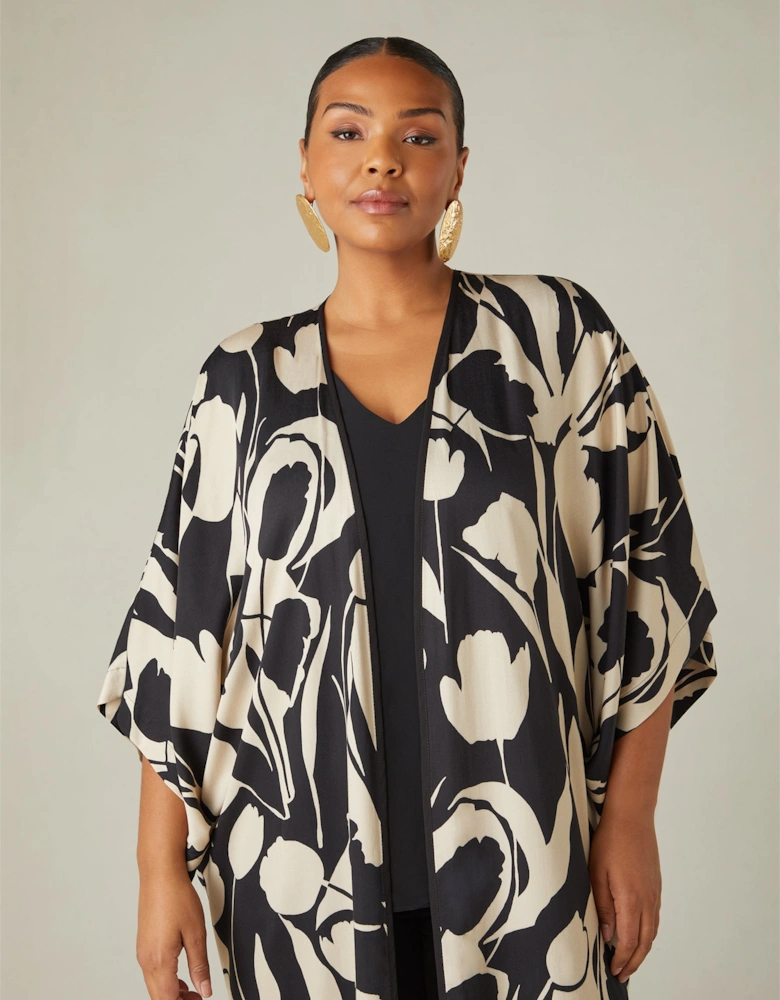 Mono Floral Print Kimono