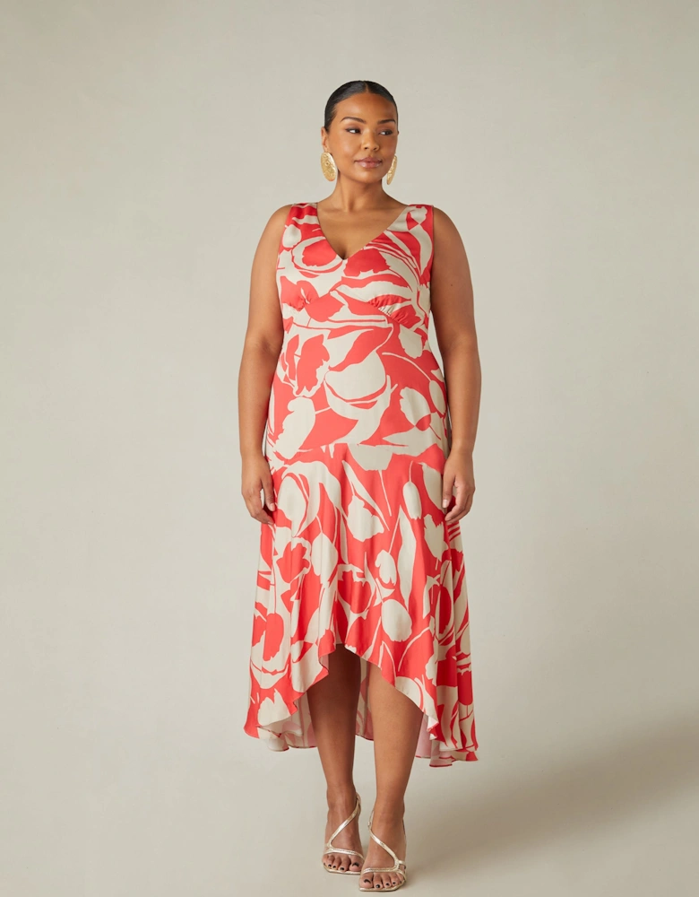 Red Abstract Print Sleeveless Maxi Dress