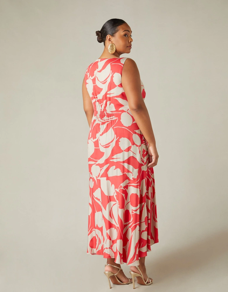 Red Abstract Print Sleeveless Maxi Dress