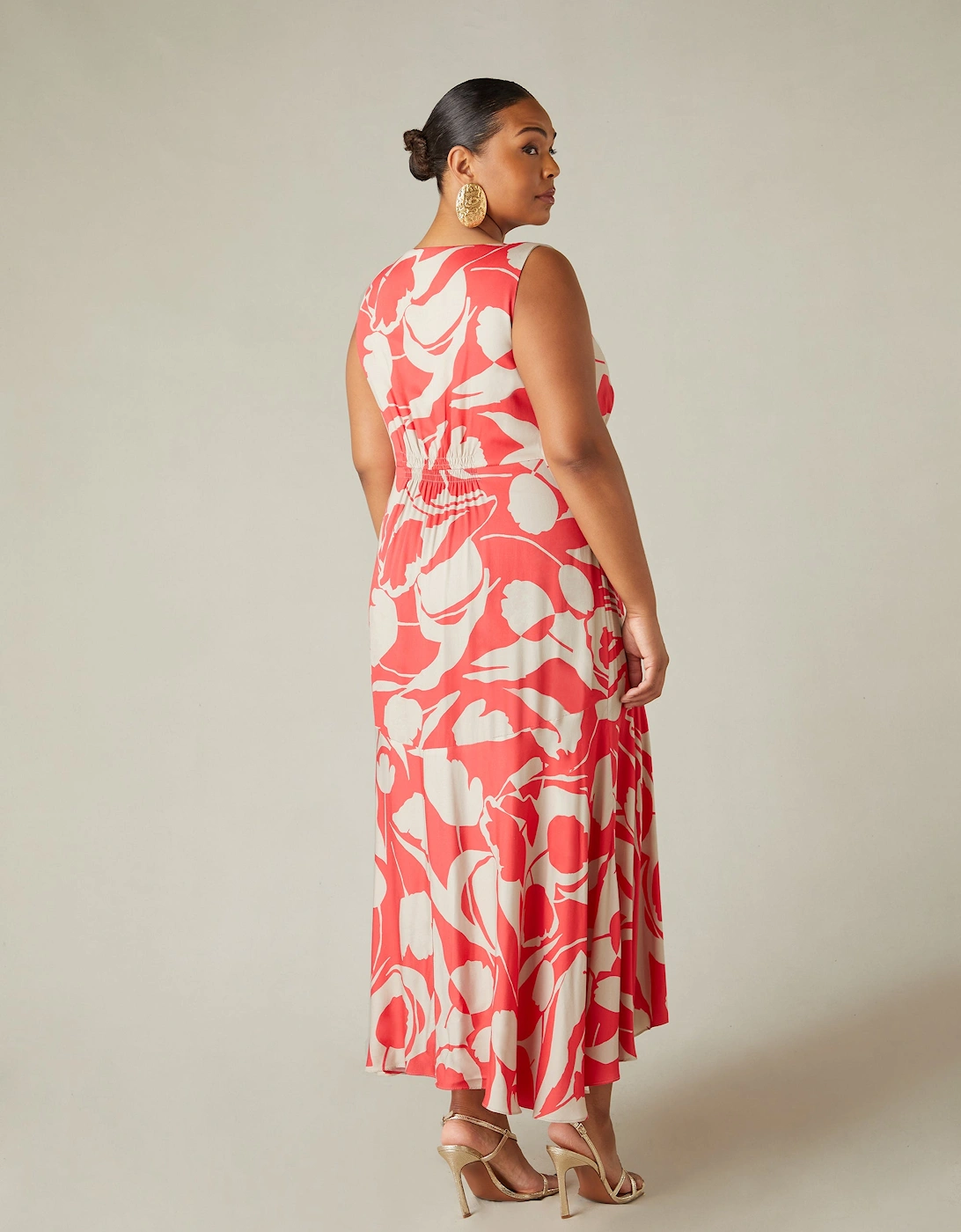Red Abstract Print Sleeveless Maxi Dress