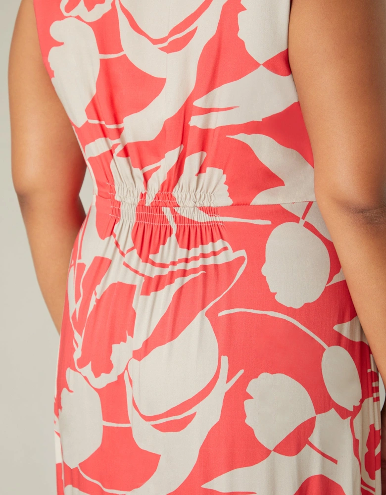 Red Abstract Print Sleeveless Maxi Dress
