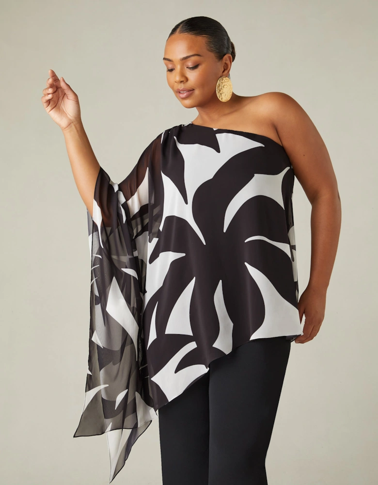 Mono Geo Print One Shoulder Overlay Top