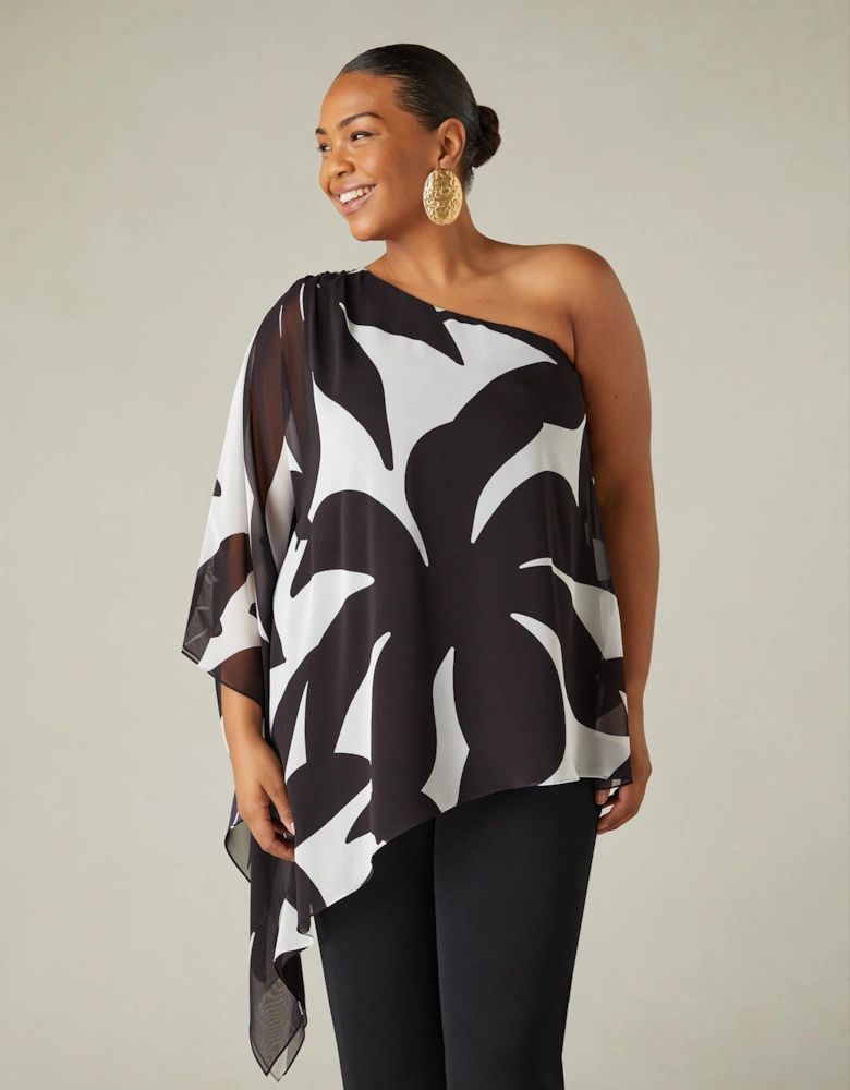 Mono Geo Print One Shoulder Overlay Top