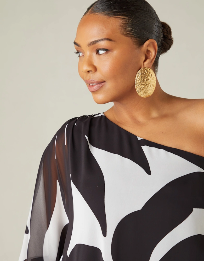 Mono Geo Print One Shoulder Overlay Top