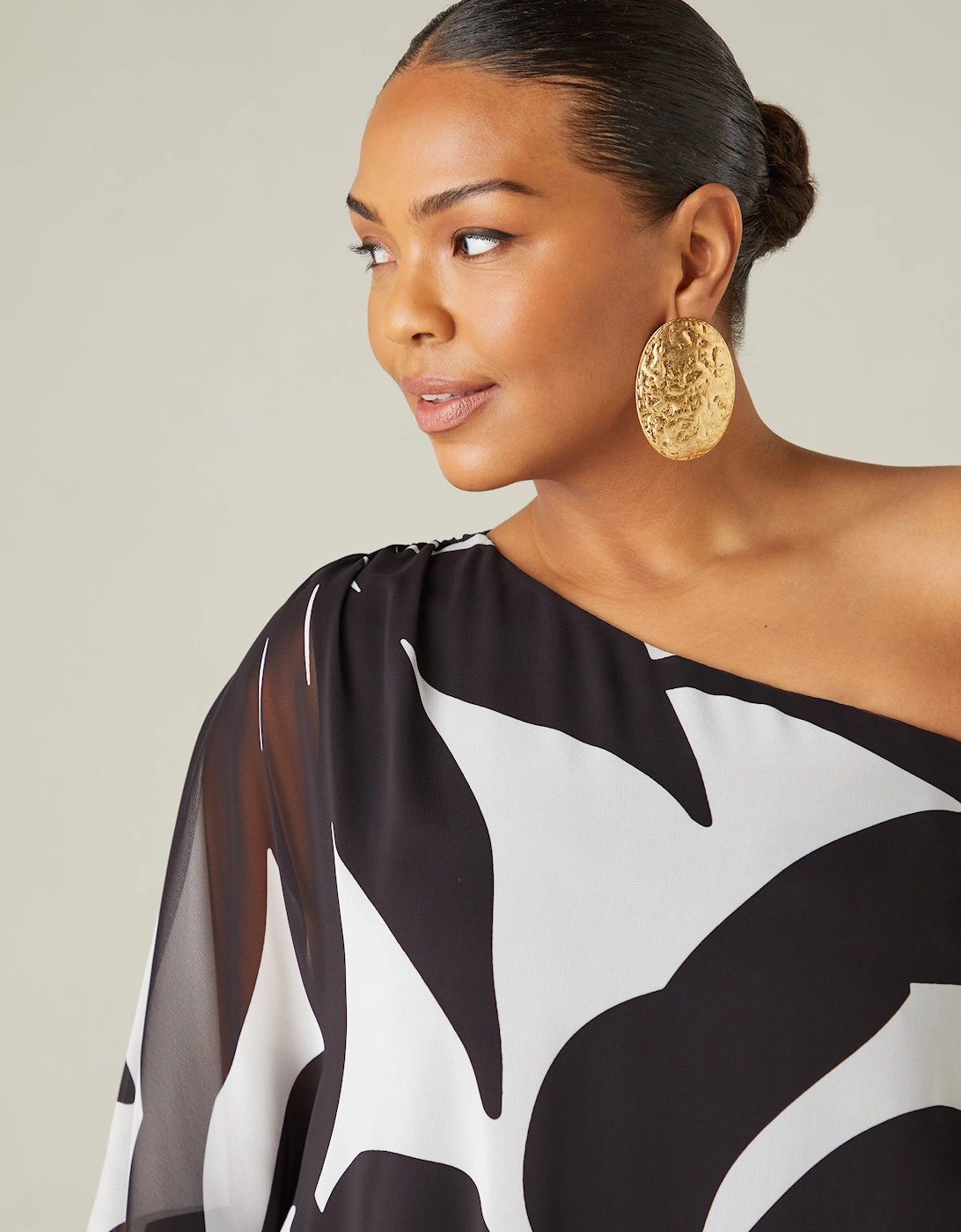 Mono Geo Print One Shoulder Overlay Top