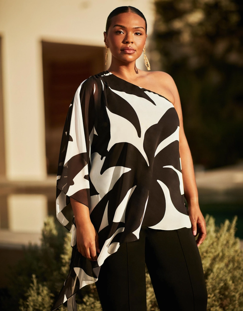 Mono Geo Print One Shoulder Overlay Top