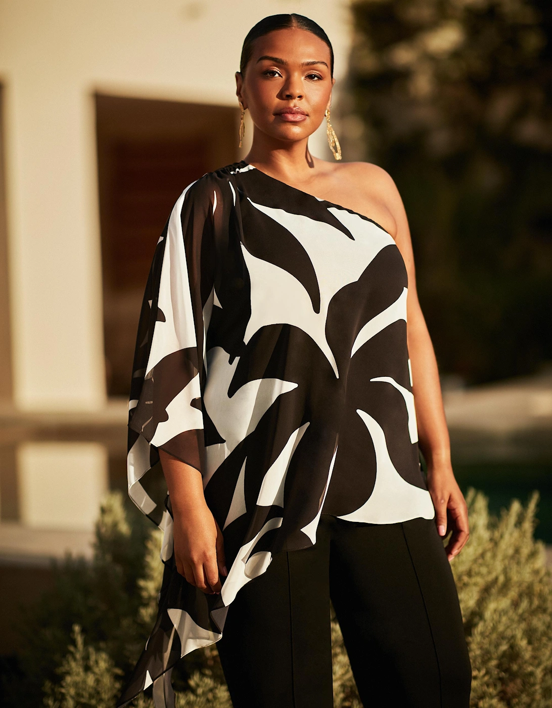 Mono Geo Print One Shoulder Overlay Top