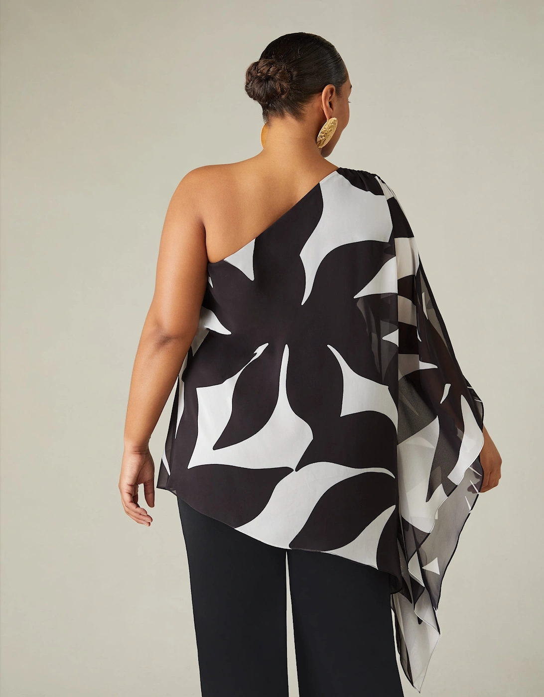 Mono Geo Print One Shoulder Overlay Top