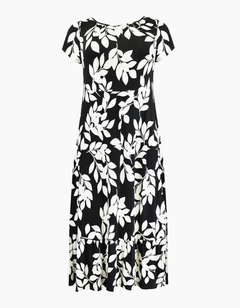 Mono Leaf Print Jersey Keyhole Maxi Dress
