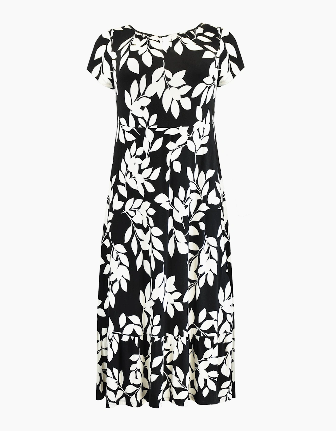 Mono Leaf Print Jersey Keyhole Maxi Dress