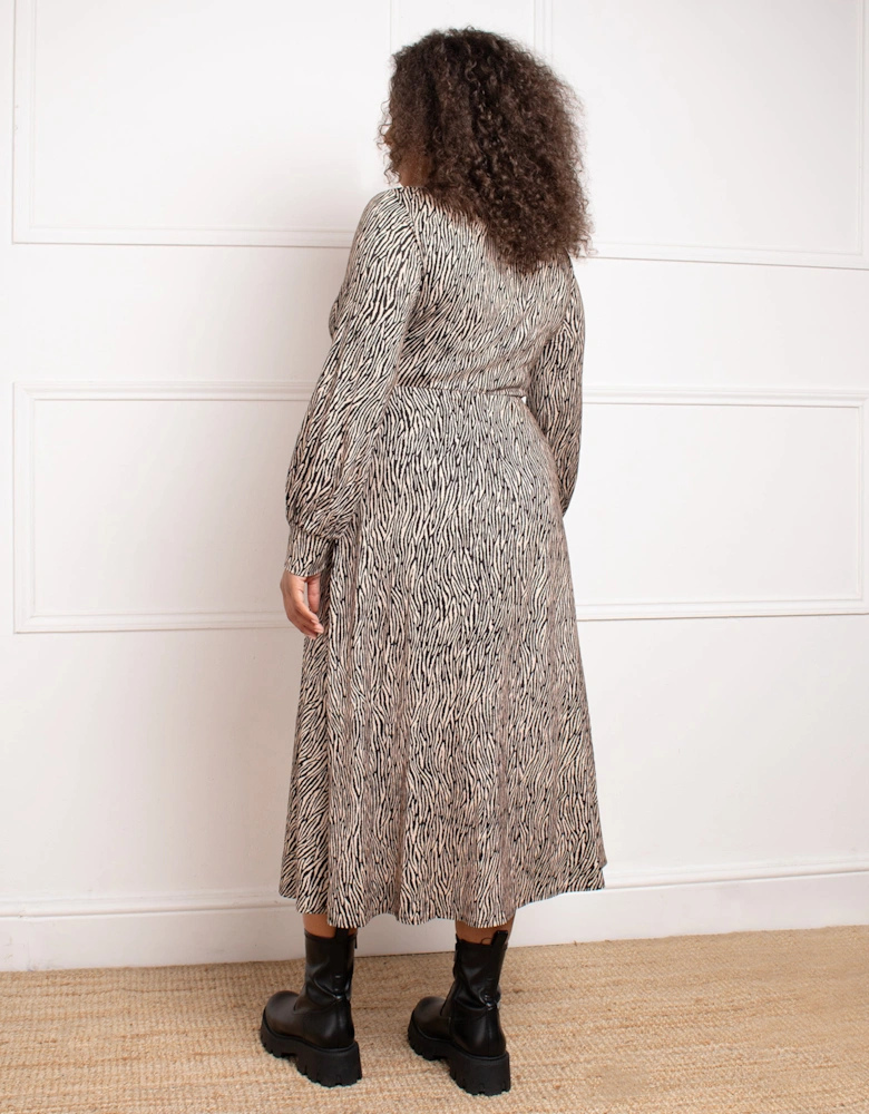 Petite Zebra Wrap Dress With Blouson Sleeves