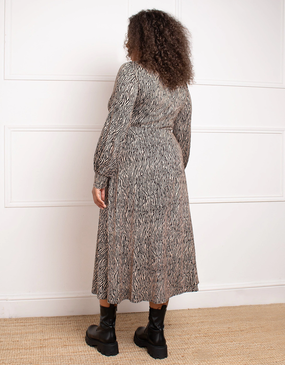 Petite Zebra Wrap Dress With Blouson Sleeves