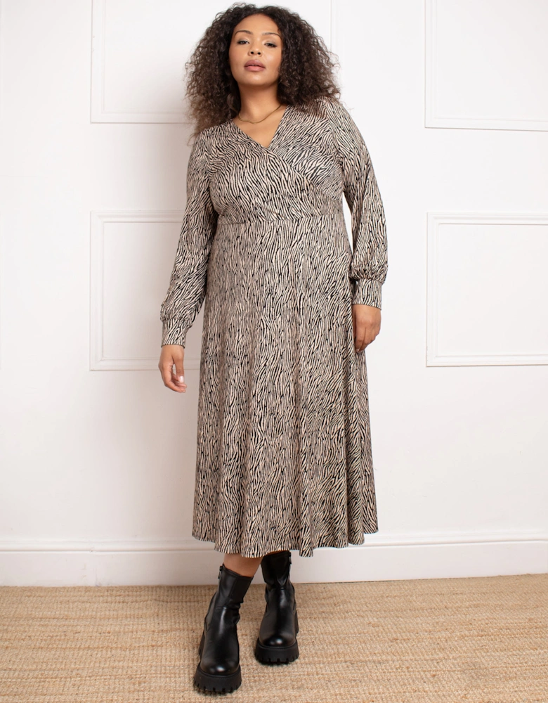 Petite Zebra Wrap Dress With Blouson Sleeves