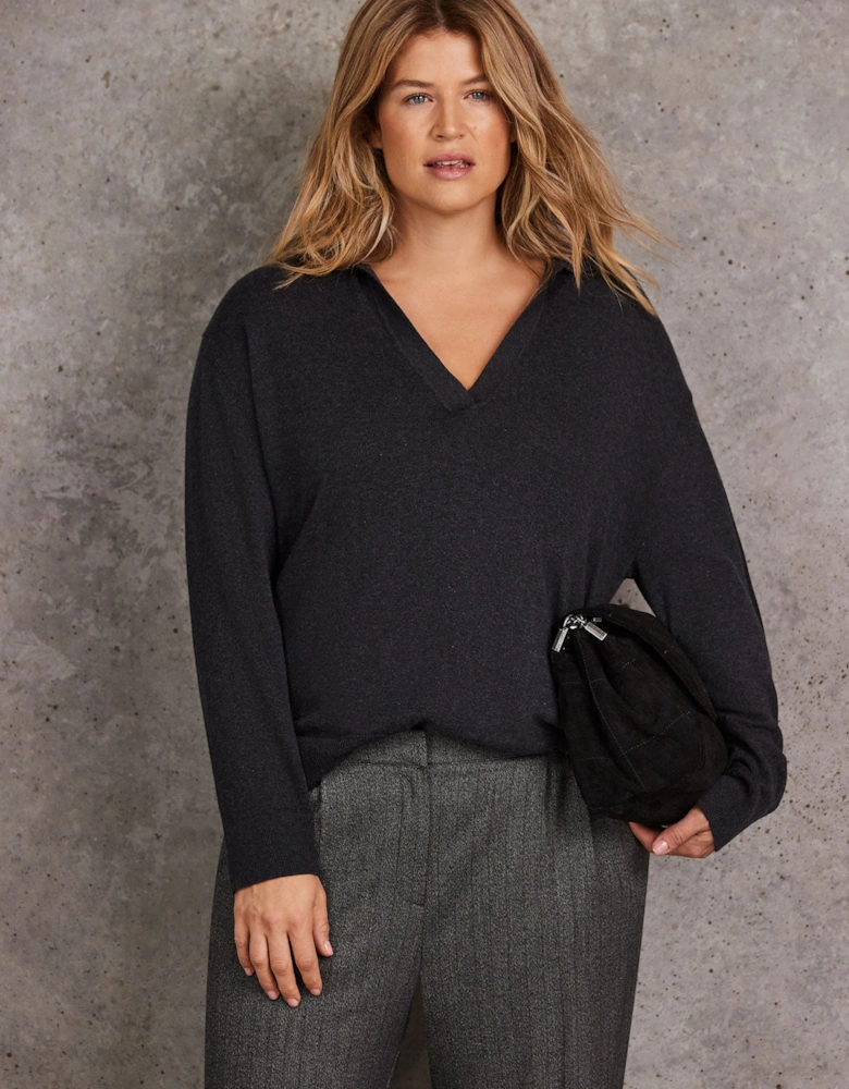 Grey Knitted Polo Neck Jumper With Cashmere