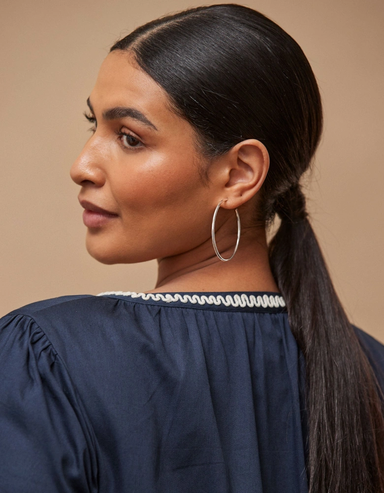 Navy Embroidered Midaxi Dress with Contrast Stitch Detail