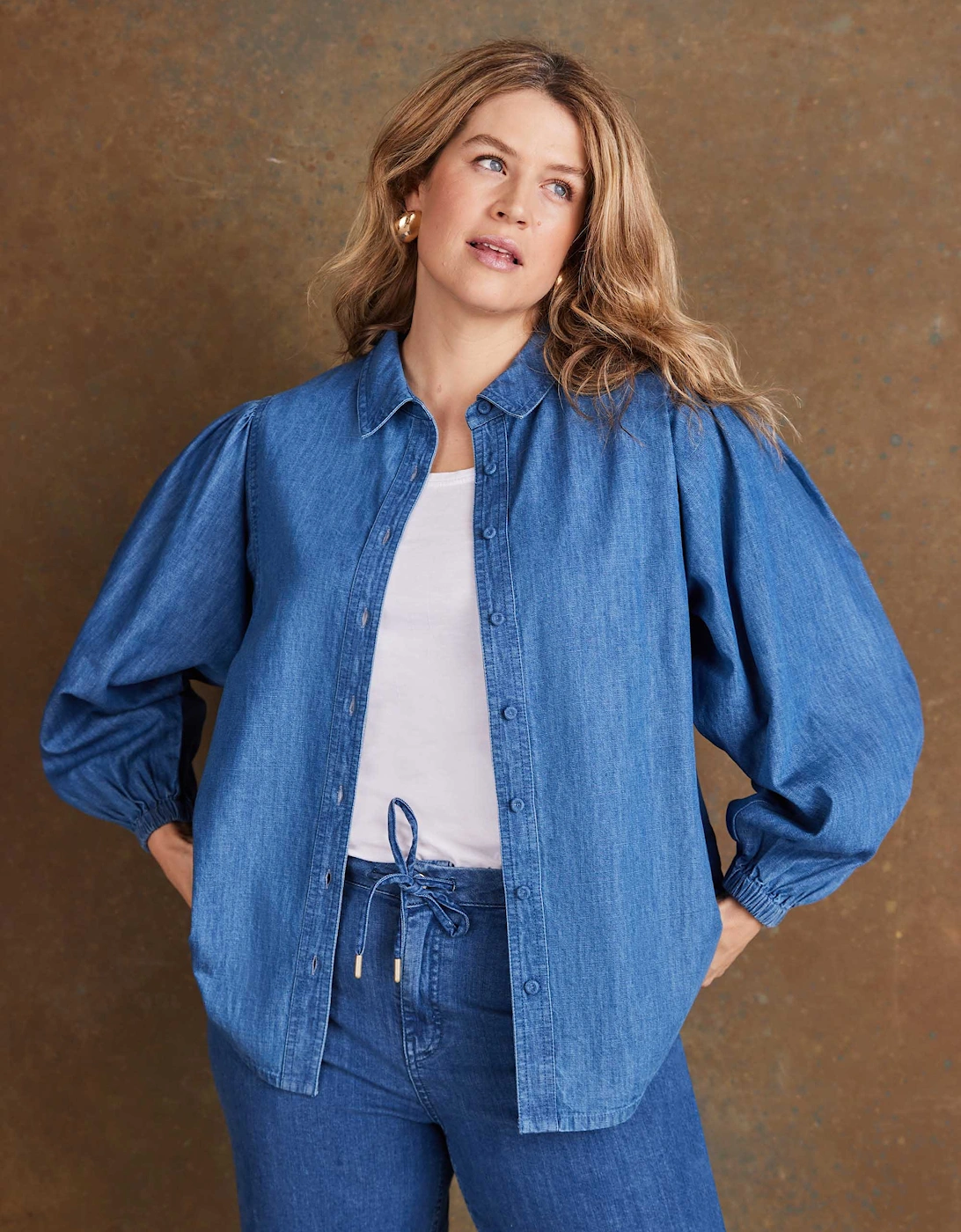 Live Unlimited London Live Unlimited London Women's Blue Denim Button Through Shirt