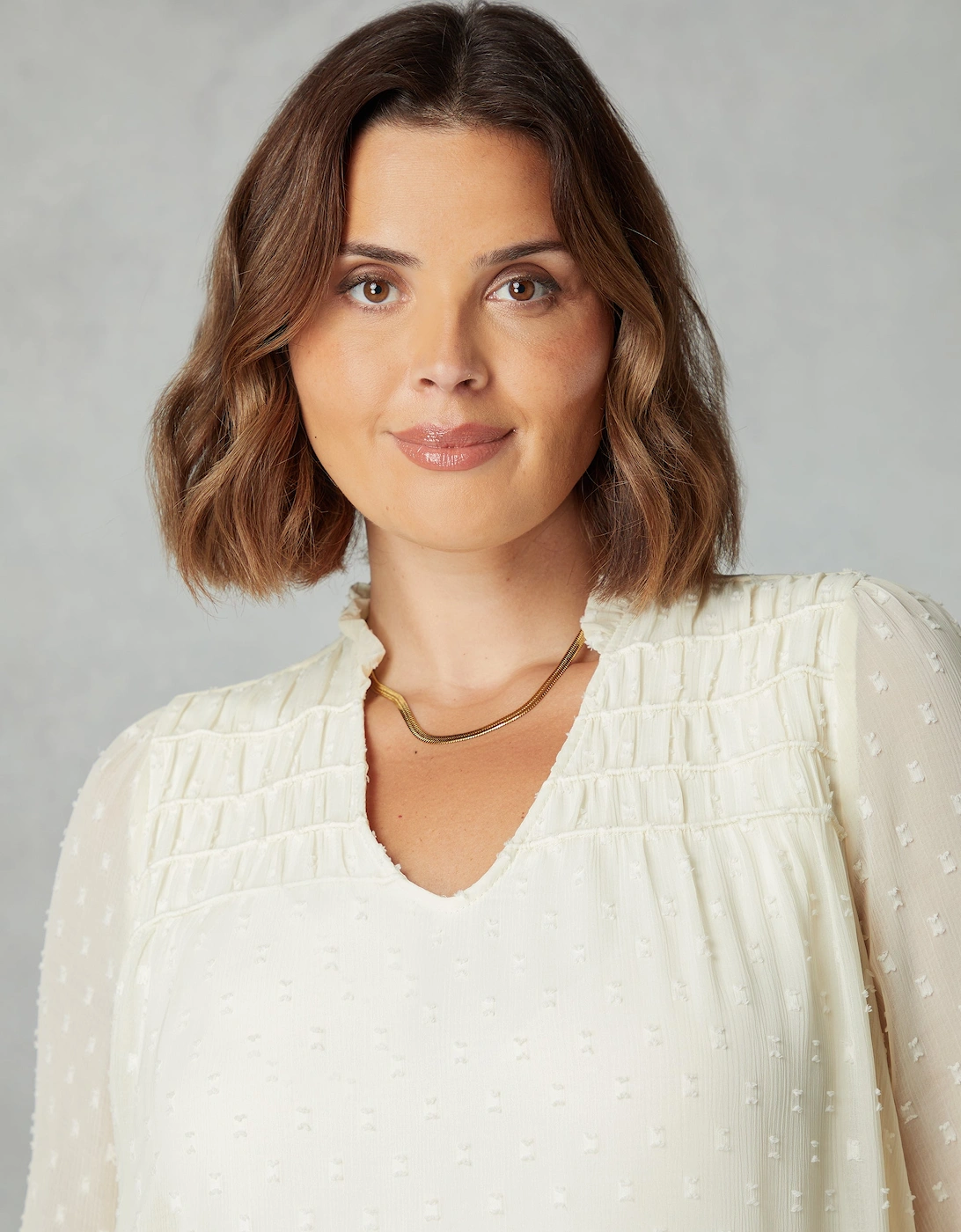 Ivory Dobby Ruched Front Blouse