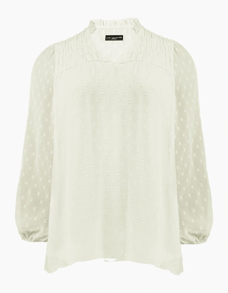 Ivory Dobby Ruched Front Blouse