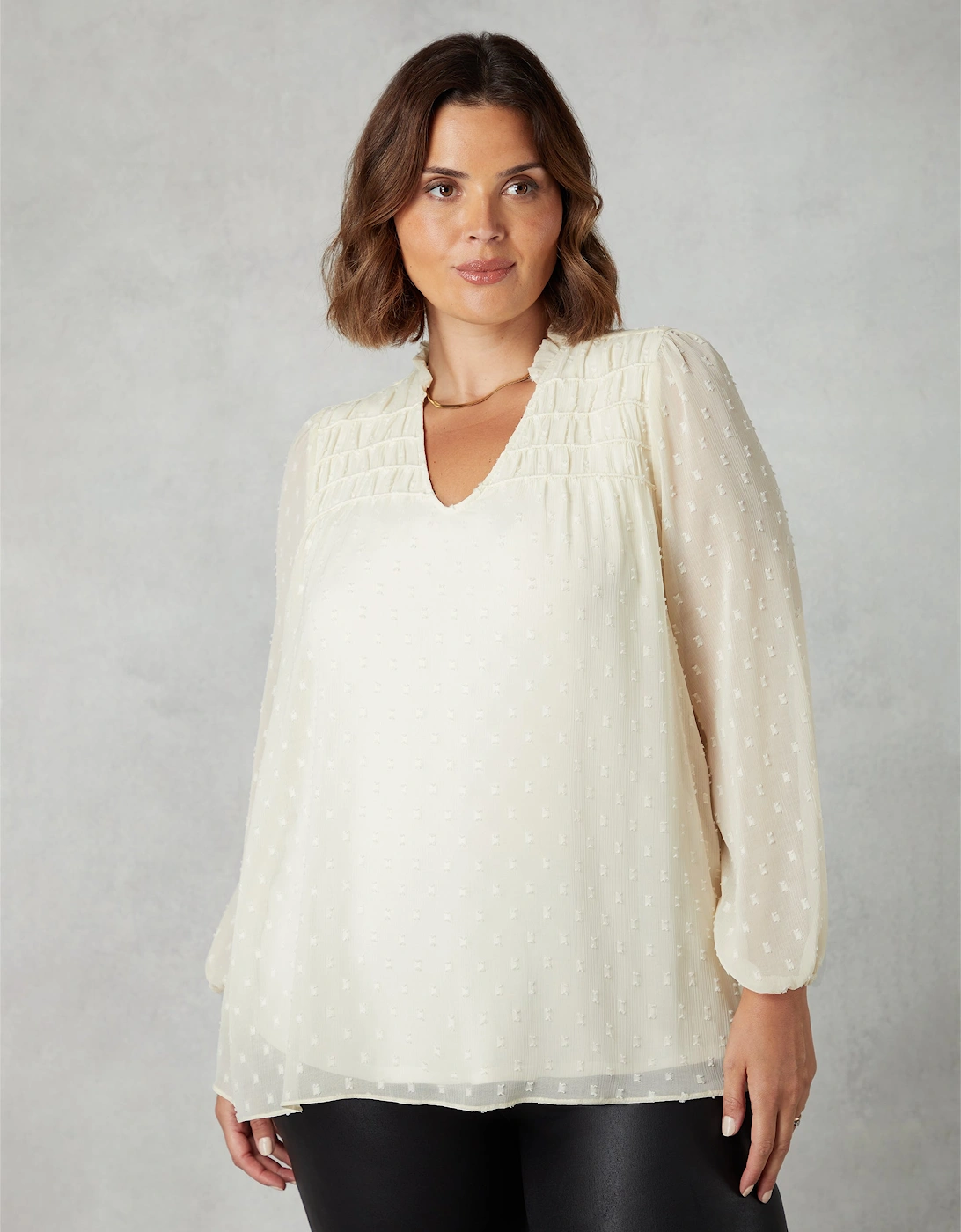 Ivory Dobby Ruched Front Blouse