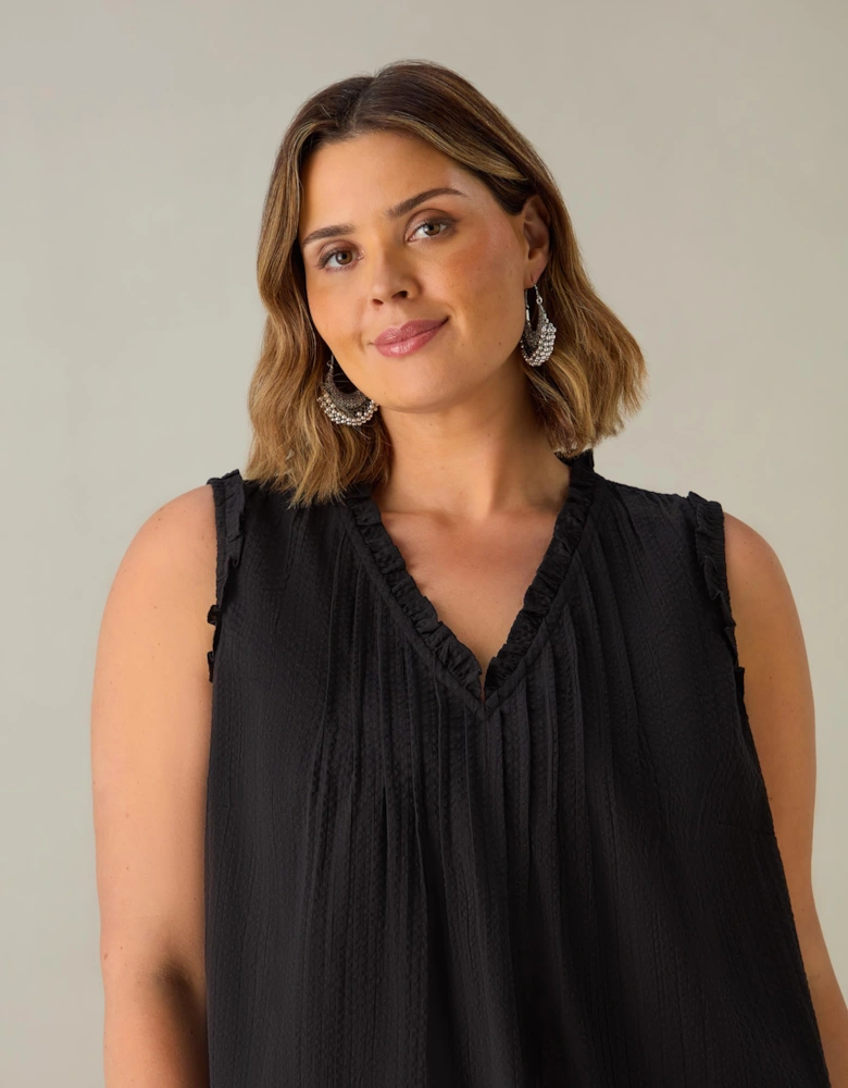 Black Cotton Textured Stripe Top