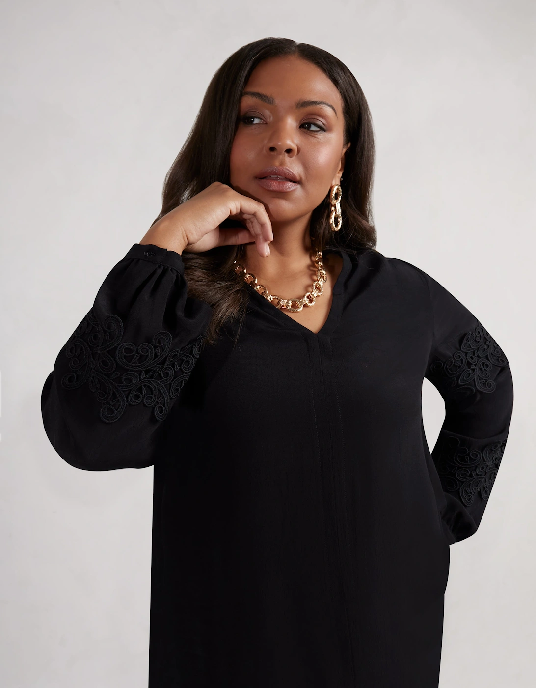 Live Unlimited London Women's Black Petite Lace Detail Long Sleeve Top - Size: 16