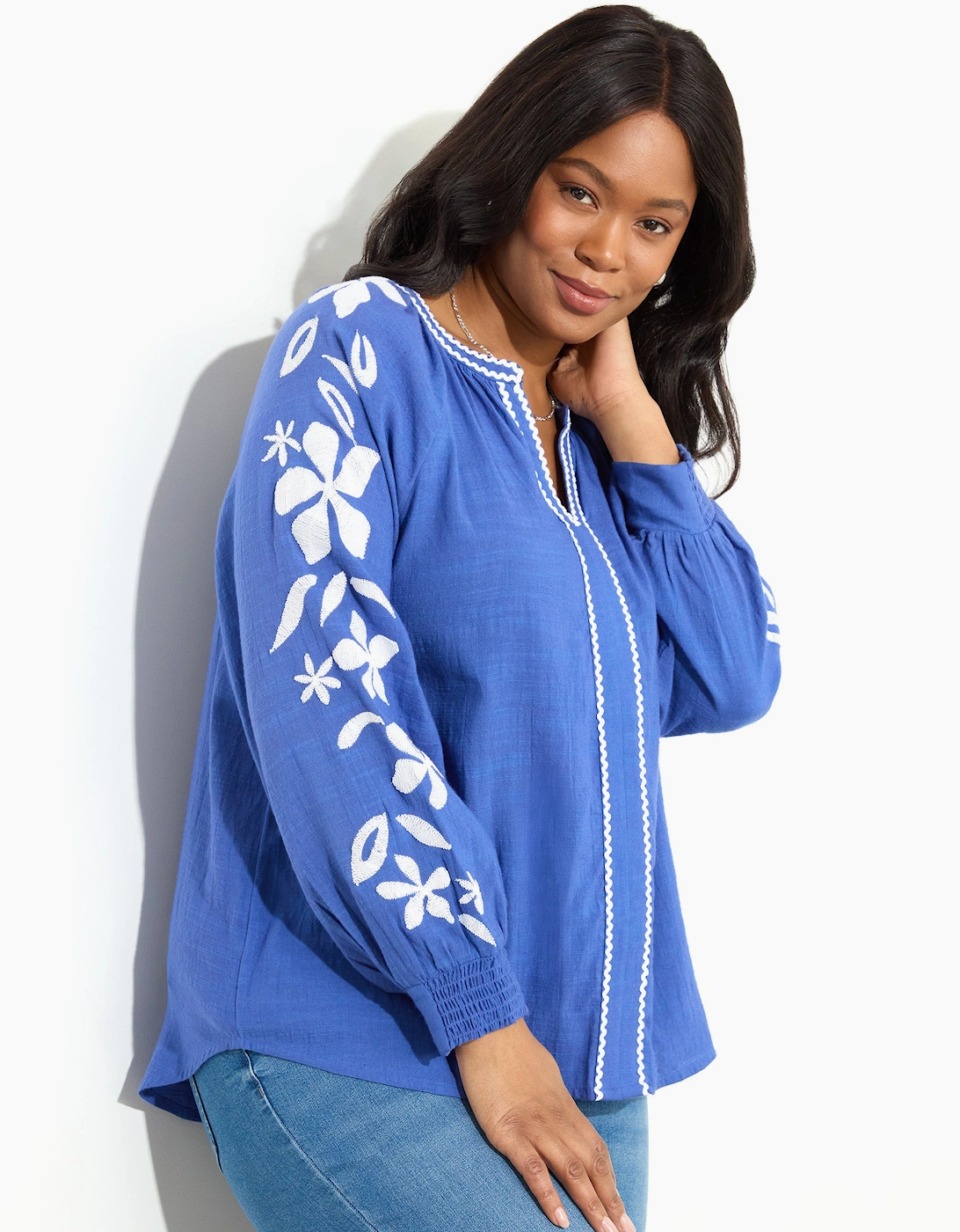 Blue Embroidered Relaxed Blouse