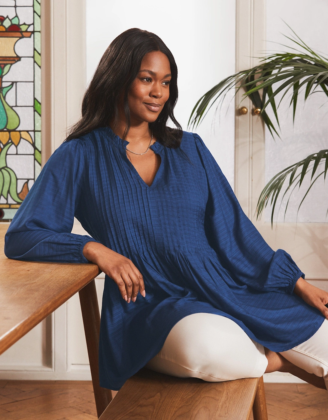 Blue Pintuck Tunic