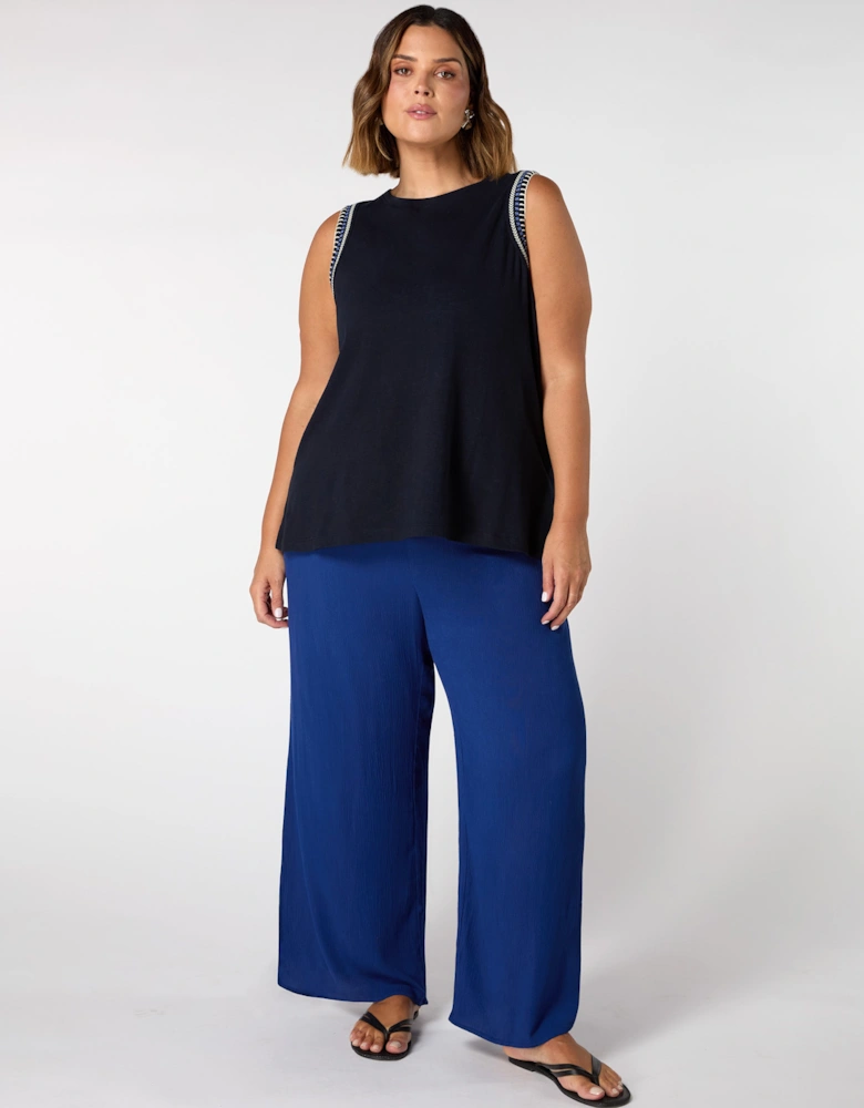 Blue Crinkle Drawstring Trouser