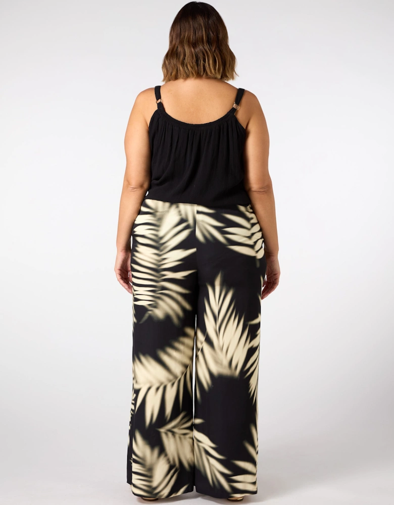 Leaf Print Wide Leg Pull On Trouser