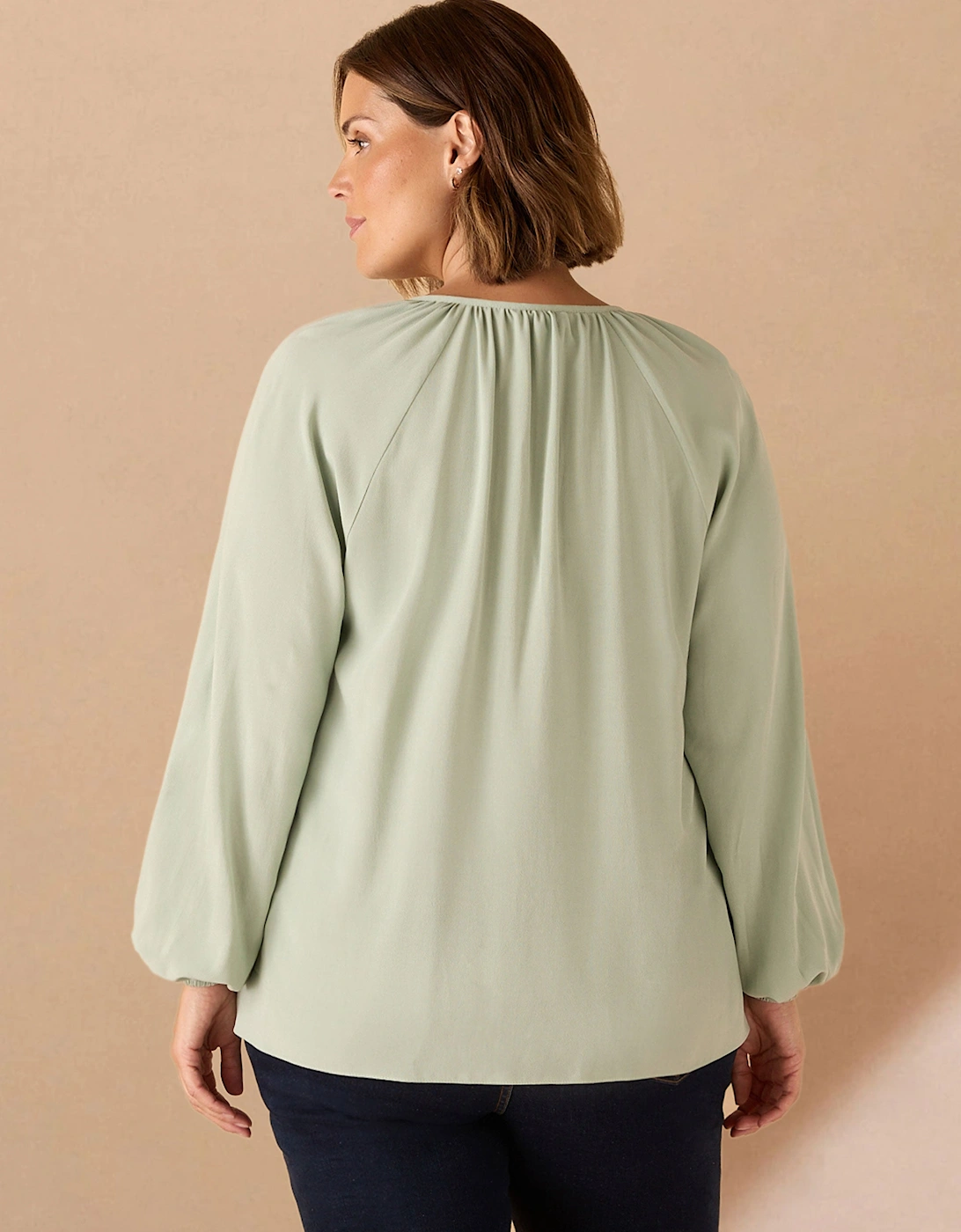 Sage Button Front Raglan Sleeve Blouse
