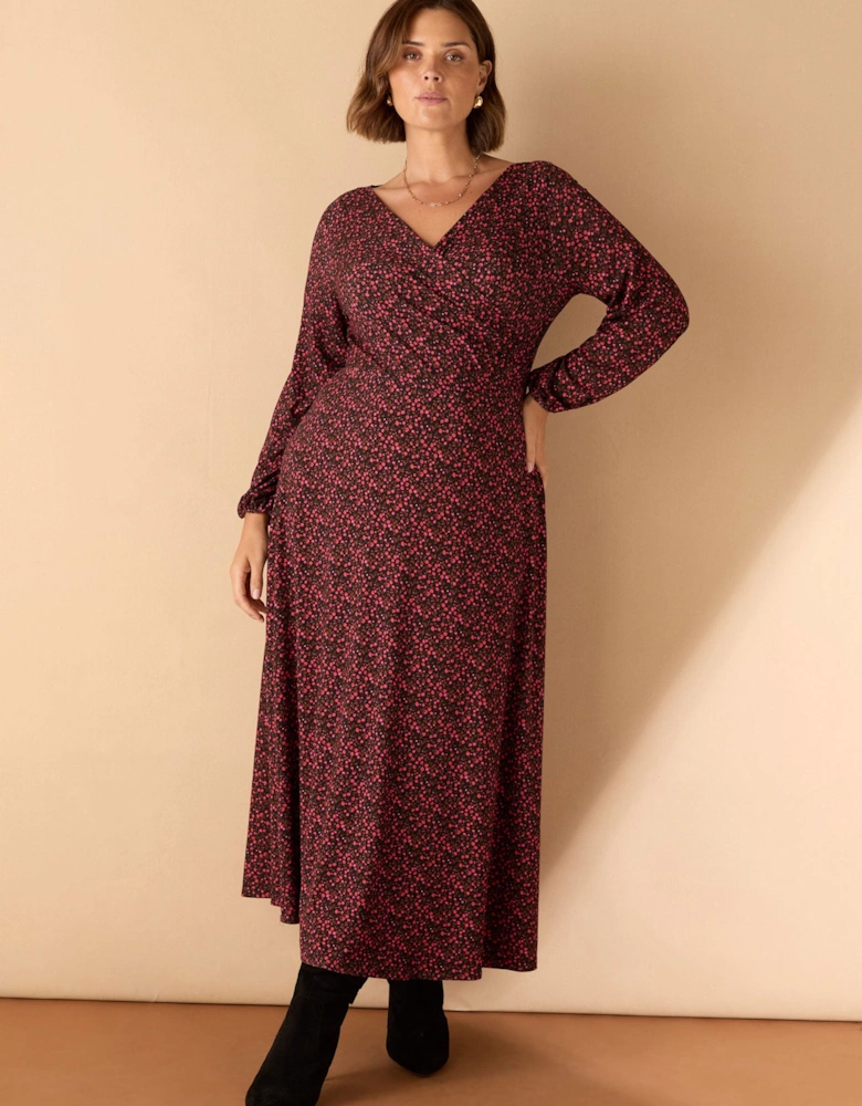 Red Ditsy Floral Jersey Wrap Dress