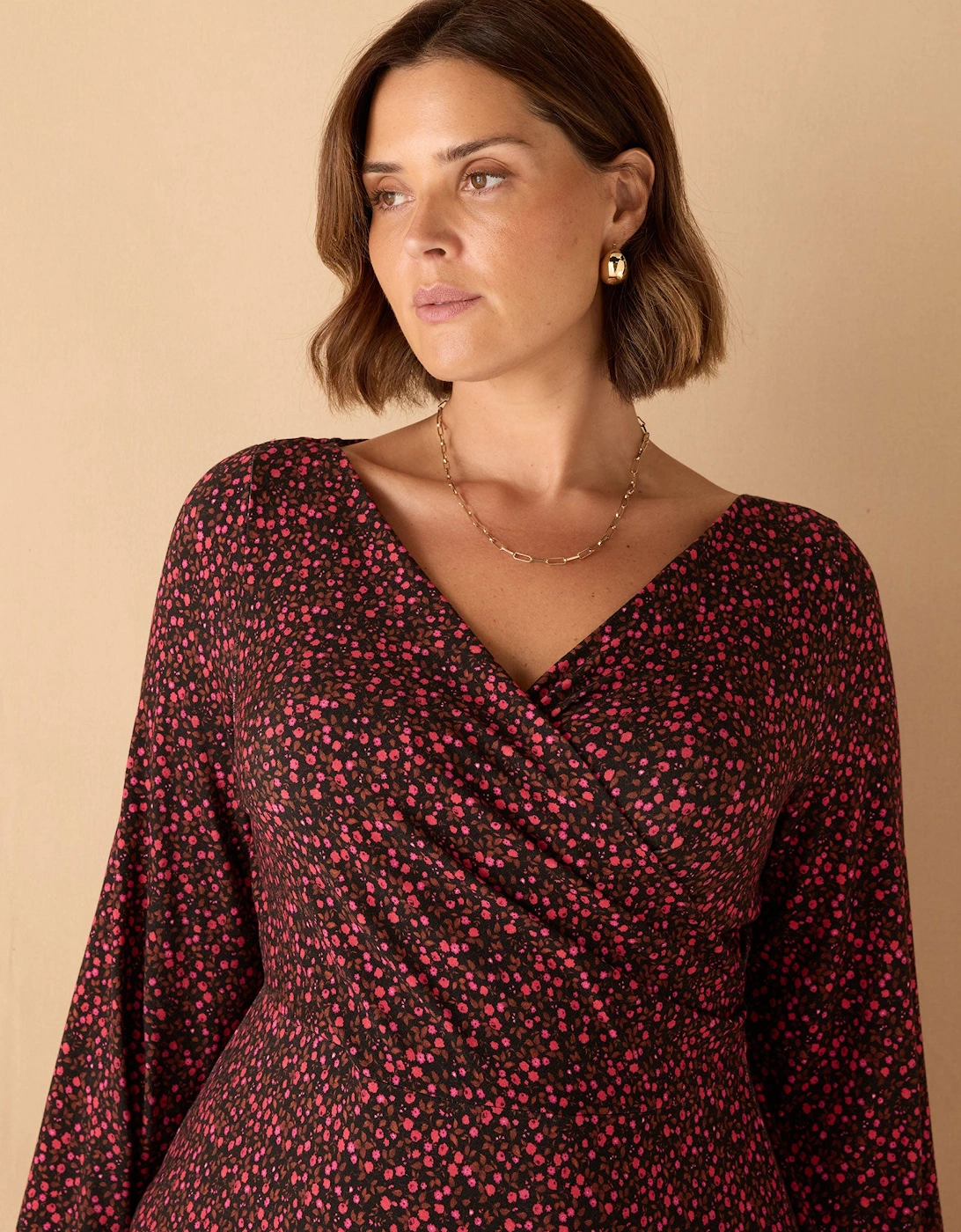 Red Ditsy Floral Jersey Wrap Dress
