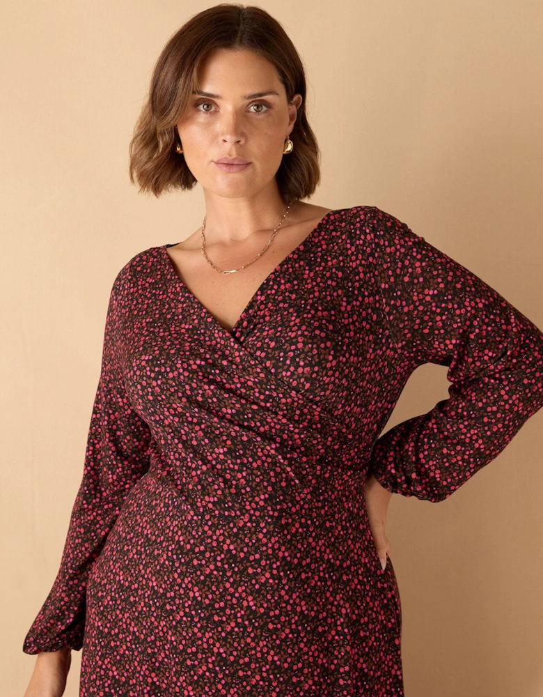 Red Ditsy Floral Jersey Wrap Dress
