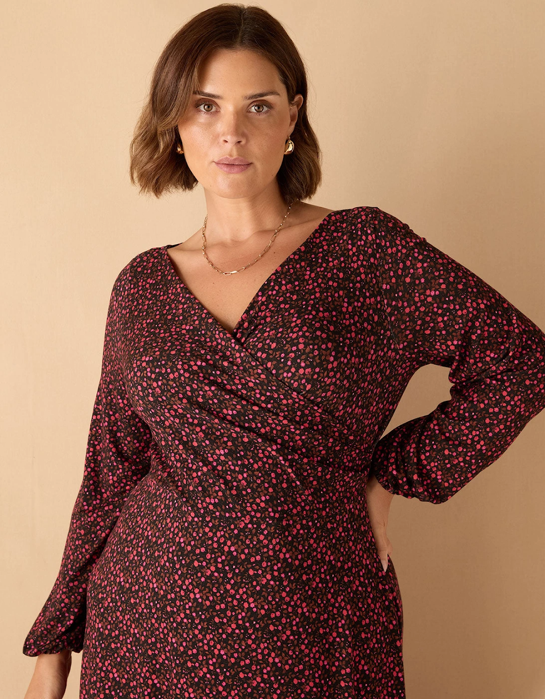Red Ditsy Floral Jersey Wrap Dress