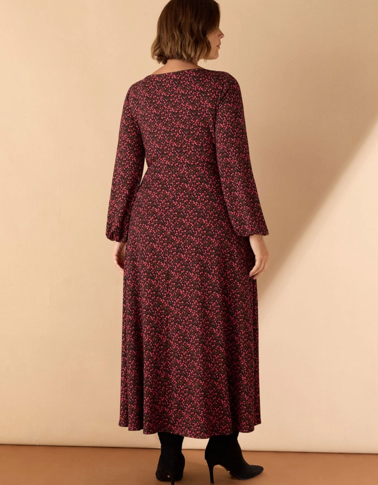 Red Ditsy Floral Jersey Wrap Dress