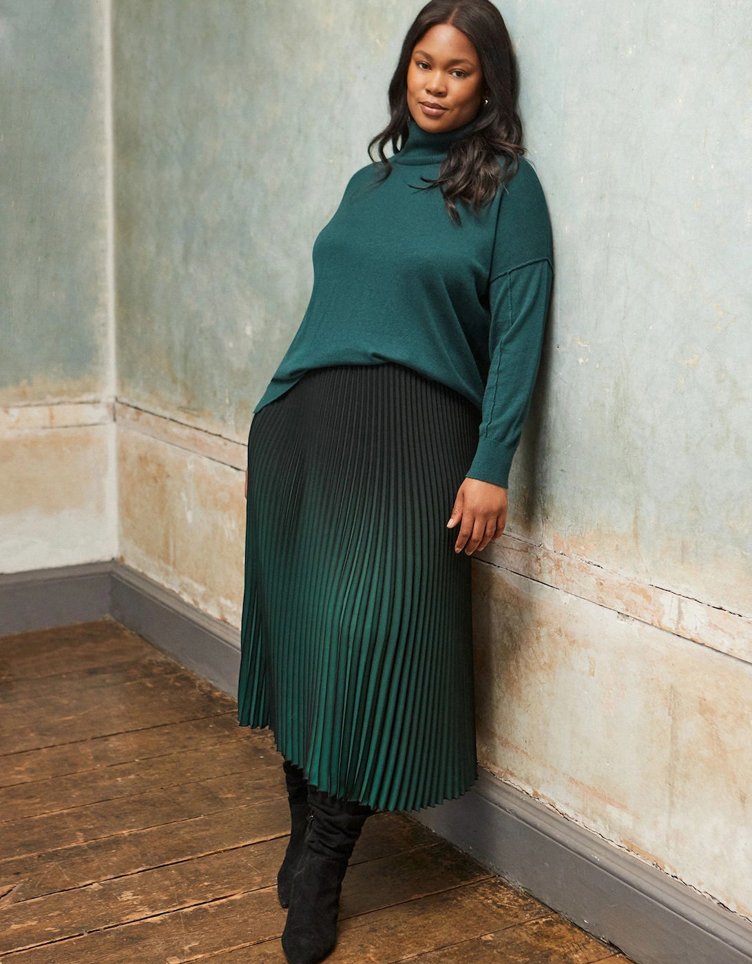 Green Ombre Pleated Maxi Skirt