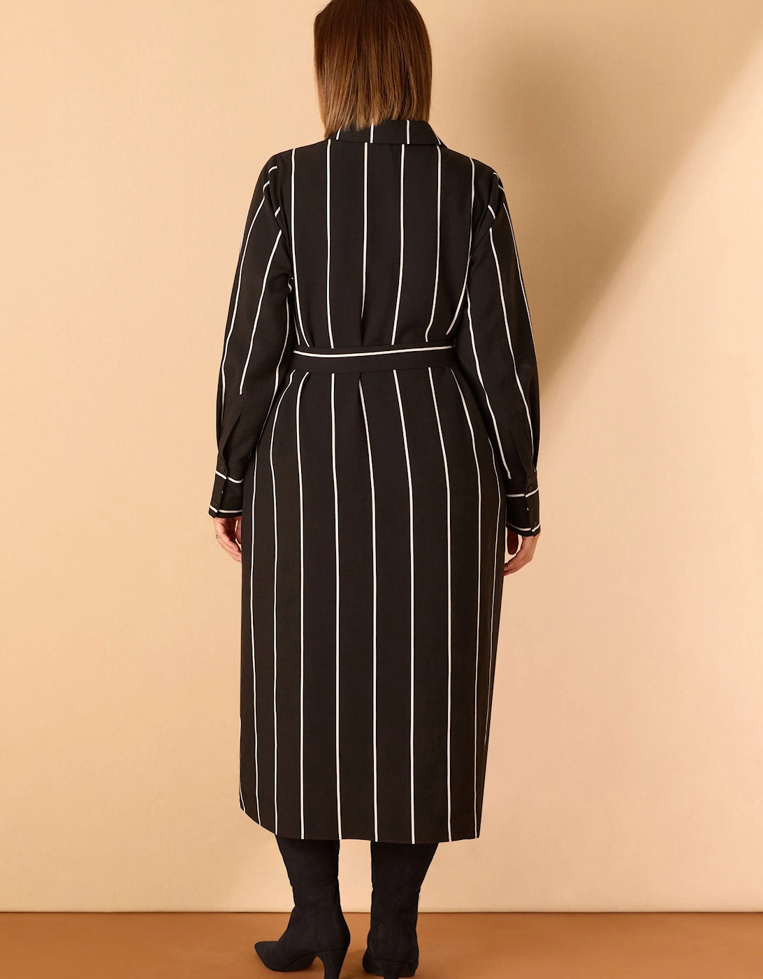 Black Contrast Stripe Belted Midaxi Shirt Dress