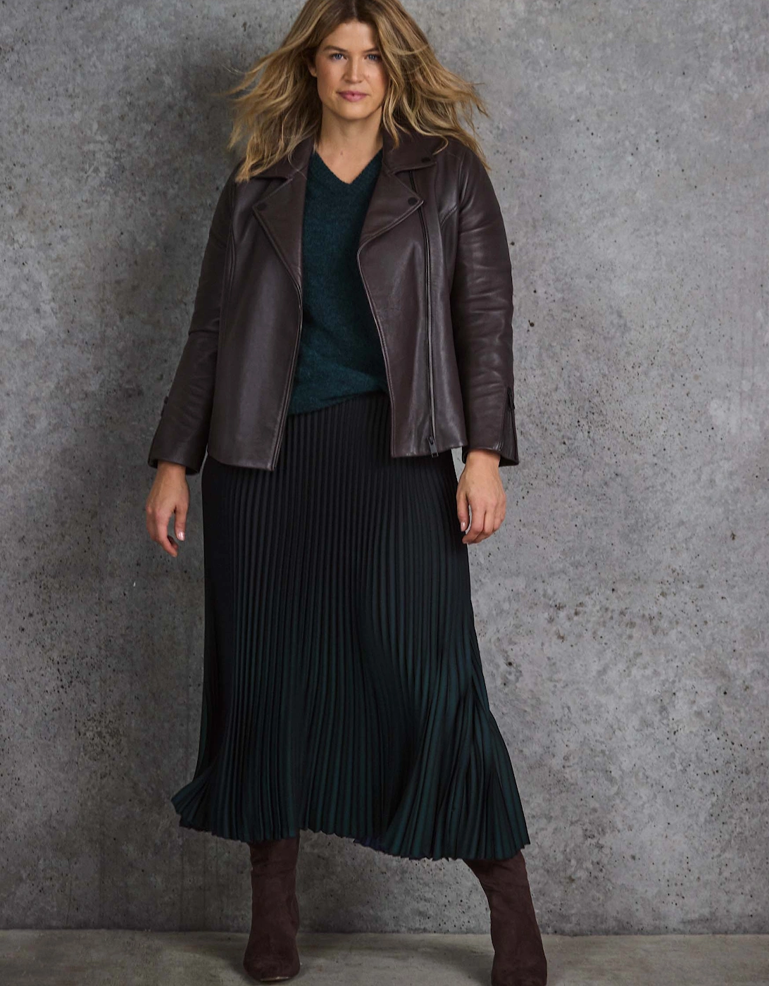 Green Ombre Pleated Maxi Skirt